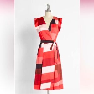 Hutch Red and Pink Geometric Midi Dress